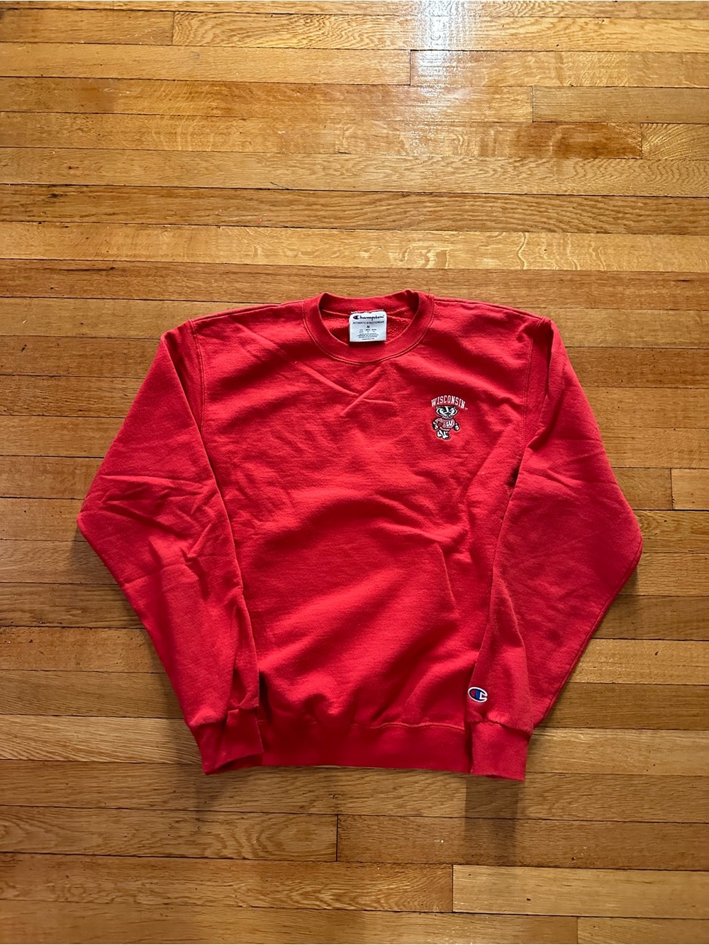 Vtg Champion Wisconsin Badgers Sweater Adult Size Medium Red Crewneck Sweatshirt